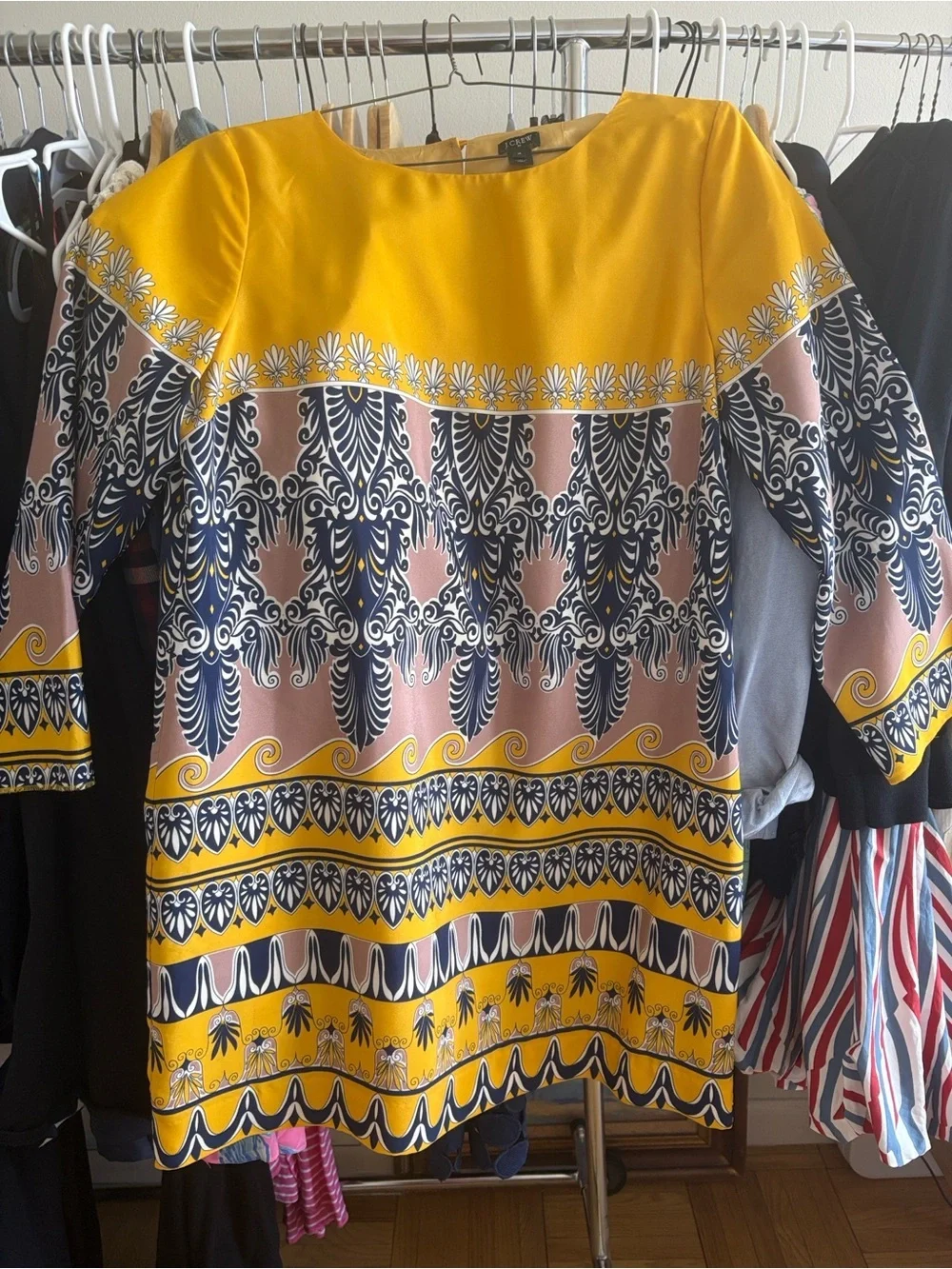 J.Crew Jules Printed Silk Scroll Motif Shift Dress, Size 14